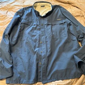 Eddie Bauer Rainier Blue Lightweight Shirt Relaxed Fit Button Down Sz XL
